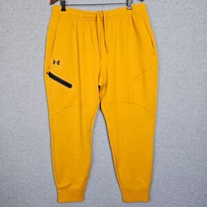 Under Armour Mens Sz XL Yellow UA Unstoppable FLC Joggers Athletic Pants 1379808